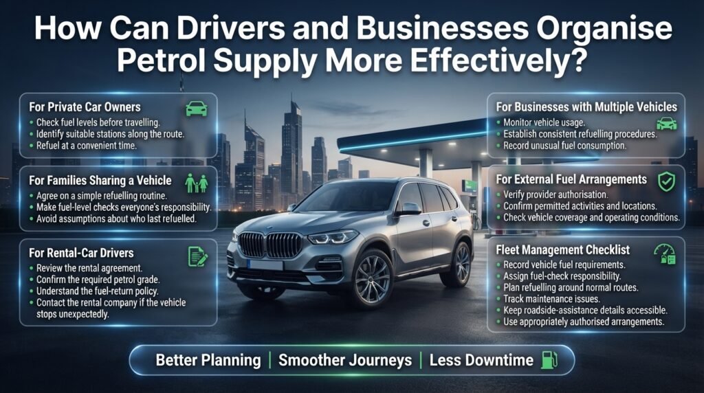 Organising petrol supply in Dubai with practical refuelling routines for private drivers, families, rental cars, and business fleets.