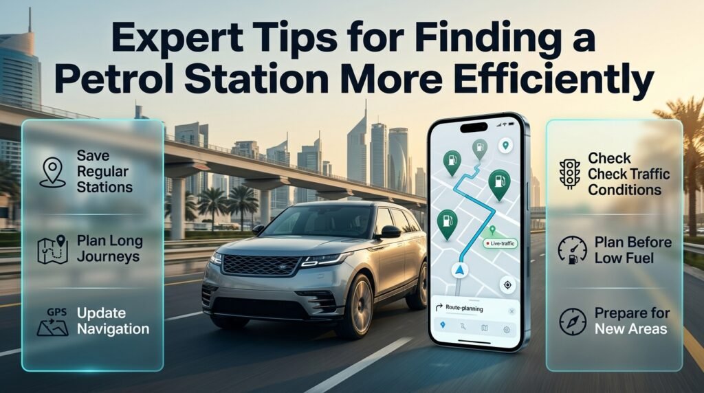 Expert tips for finding a petrol station in Dubai using saved locations, live traffic updates, GPS navigation, and proactive refuelling plans.